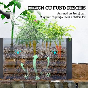 Outsunny Pat de Grădină Ridicat pentru Exterior cu Fund Deschis și Bare de Susținere, Jardinieră din Oțel Galvanizat, pentru Flori, Legume, Balcon sau Grădină, 180x90x57,5 cm, Gri Închis | Aosom Romania