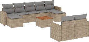 vidaXL Set canapele de grădină, 10 piese, cu perne, bej, poliratan
