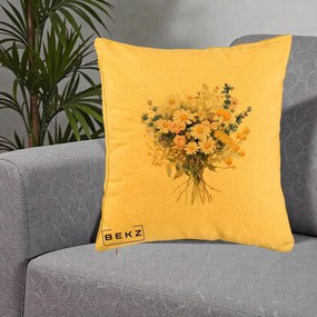 Perna Decorativa Buchet Camp Acuarela Margarete-Lavanda, 40x40 cm, Galben, Husa Detasabila, Perna Inclusa, BEKZ®