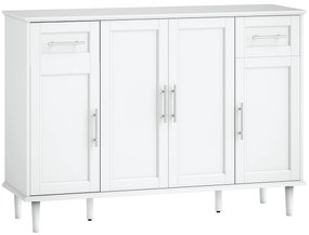 HOMCOM Mobilier de Sufragerie, Credență cu 2 Sertare și 3 Dulapuri cu Rafturi Reglabile, Comodă cu Picioare din Pin pentru Sala de Mese și Bucătărie, 120x38x86 cm, Alb | Aosom Romania