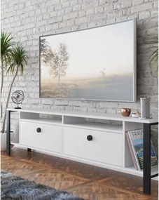 Comoda tv cu picioare metal Homs 150 cm, alb-negru,30402