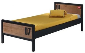 Pat Copii ALEX 90x200 cm, Pin Masiv cu Metal Negru – Vipack