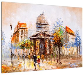 Tablou pe sticlă - Monument de oraș pictat (70x50 cm)