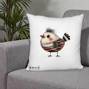 Perna Decorativa Pui Expresiv Dungi Negru-Rosu, 40x40 cm, Alb Pufos, Husa Detasabila, Perna Inclusa, BEKZ®