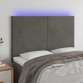 vidaXL Tăblie de pat cu LED, gri închis, 144x5x118/128 cm, catifea