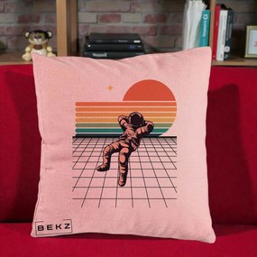 Perna Decorativa Astronaut Retro Space, 40x40 cm, Roz, Husa Detasabila, Perna Inclusa, BEKZ®