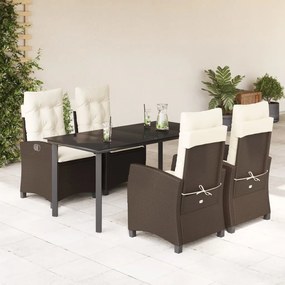 vidaXL Set mobilier de grădină, 5 piese, cu perne, maro, poliratan