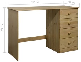 Birou cu 4 sertare, 110x50x74 cm, lemn masiv de pin Maro