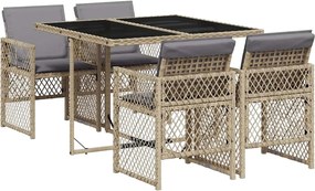 vidaXL Set mobilier de grădină cu perne, 5 piese, bej, poliratan