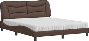 vidaXL Pat cu saltea, Hvar, maro, 160x200 cm, piele ecologică