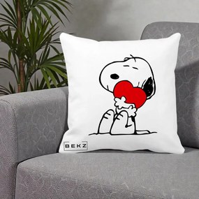 Perna Personalizata Snoopy cu Inima, 40x40 cm, Alba Mata, Husa Detasabila, Perna Inclusa, BEKZ®