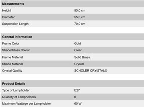 Lustra suspendata cristal Schöler design de lux Sheraton 55cm, 24K gold plated