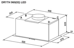Hota Incorporabila Tornado DRYTH 960 (52) LED, 1 motor Turbo, latime 52 cm, absorbtie 960 m3/ora, filtru anti-grasimi aluminiu 5 straturi, NEGRU