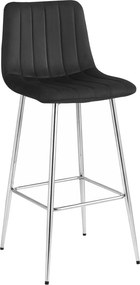 Scaun de bar POZZA VELVET cu picioare argintii, negru