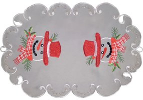 Față de masă gri de Crăciun cu broderie de om de zăpadă 30 cm 45 cm