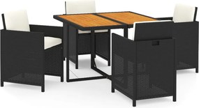 vidaXL Set de masă pentru grădină cu perne, 5 piese, negru, poliratan