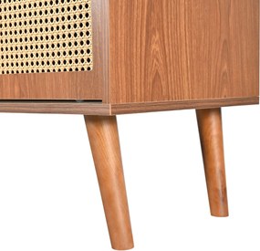 Comodă cu 3 sertare și 3 uși glisante, uși cu împletitură de ratan, 120×40×78 cm, Culoare naturală