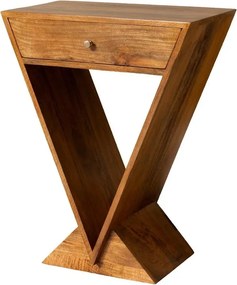 Măsuță laterală din lemn de mango, cu 1 sertar, design geometric, natur, finisaj satinat, 60×35×77 cm, „Penrose"