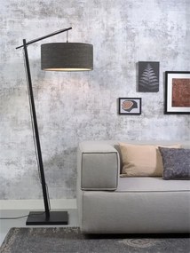 Lampadar din bambus si abajur din tesatura in, Andes negru/ gri inchis
