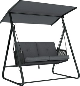 Outsunny Balansoar de grădină pentru 2 persoane din rășină împletită, leagăn exterior cu acoperiș reglabil și pernă groasă, gri | Aosom Romania