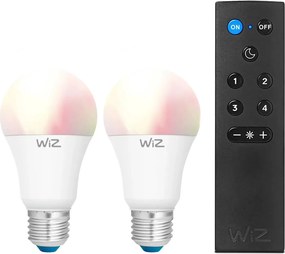 Set de 2 becuri LED RGBW reglabile A60 E27/9W/230V 2200-6500K Wi-Fi + telecomandă - WiZ