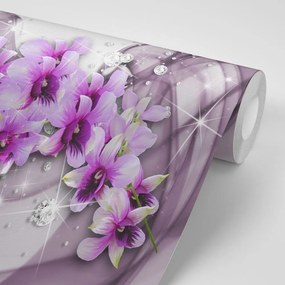 Tapet flori violete pe fundal abstract