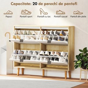 HOMCOM Dulap de pantofi subțire modern cu 4 sertare rabatabile pentru 20 de perechi de pantofi, Alb | Aosom Romania