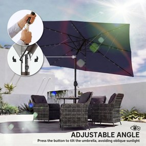 Outsunny Umbrelă de grădină cu 24 de lumini LED solare Copertină înclinabilă Stâlp metalic 2,9x2,5 m albastru închis | Aosom Romania