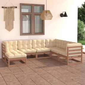 3076757 vidaXL Set mobilier de grădină cu perne, 7 piese, lemn masiv de pin