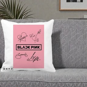 Perna Personalizata K-pop BLACKPINK Semnaturi Roz, 40x40 cm, Alba Mata, Husa Detasabila, Perna Inclusa, BEKZ®