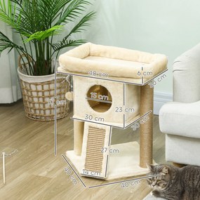 PawHut Catarator cu placa de zgariere din iuta, platforma de odihna, minge de jucarie, casa pentru pisici, Bej, 40 x 40 x 57 cm | Aosom Romania
