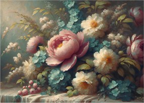 Tablou pe sticlă - Natură moartă cu flori - pictură (70x50 cm)