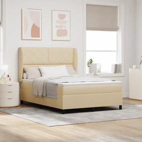 vidaXL Pat cu saltea crem 140 x 190 cm din țesătură