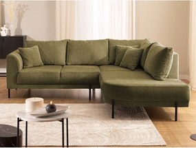 Colțar verde cu tapițerie din chenille (cu colț pe partea dreaptă/în formă de ”L”) Mauris – Ropez