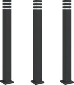 vidaXL Lămpi de podea de exterior, 3 buc., negru, 110 cm, aluminiu