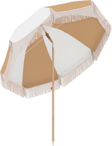 Outsunny Umbrelă de plajă cu franjuri Ø175 cm Umbrelă pentru terasă exterioară cu înălțime reglabilă Înclinare 30° Alb și Bej | Aosom Romania