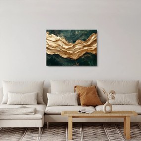 Tablou pe sticlă - Abstracție verde cu auriu II. (70x50 cm)
