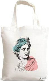Sacosa de Panza pentru Cumparaturi, Geanta Tote, model Modern Classic Statue, 38x34.5 cm, Alba, BEKZ®
