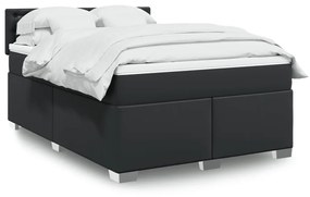 3286128 vidaXL Pat box spring cu saltea, negru, 160x200 cm, piele ecologică