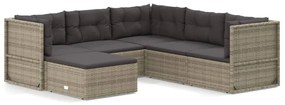 3187201 vidaXL Set mobilier de grădină cu perne, 6 piese, gri, poliratan