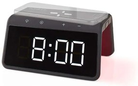 Nedis WCACQ30BK - Ceas cu alarmă, ecran LCD și încărcător wireless 15W/5V negru