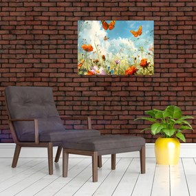 Tablou pe sticlă - Fluturi pe pajiștea de vară (70x50 cm)