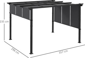 Outsunny Pergola de Exterior de 3 x 3,5 m cu Copertina Retractabila, Foisor de Gradina, Umbrar pentru Veranda, Terasa, Gri Inchis