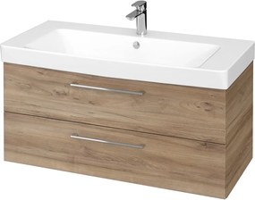 Set dulap baie suspendat Lara 2 sertare cu lavoar Cersanit Mille, 100 cm, nuc - Resigilat