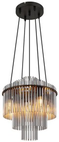 Lustra suspendata, Metal Negru, Sticla Fumurie, GORLEY 15698H2 GL