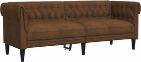 vidaXL Canapea Chesterfield cu 3 locuri, maro, material textil