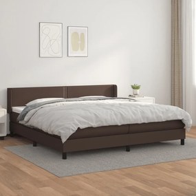 Pat box spring cu saltea, maro, 200x200 cm, piele ecologica