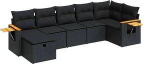 vidaXL Set canapele de grădină cu perne, 7 piese, negru, poliratan