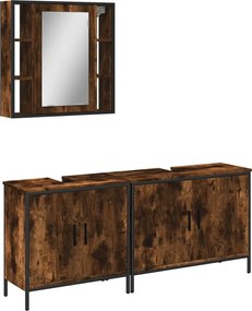 vidaXL Set dulapuri de baie, 3 piese, stejar afumat, lemn prelucrat