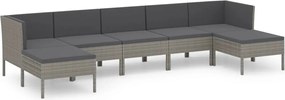 vidaXL Set mobilier de grădină cu perne, 7 piese, gri, poliratan